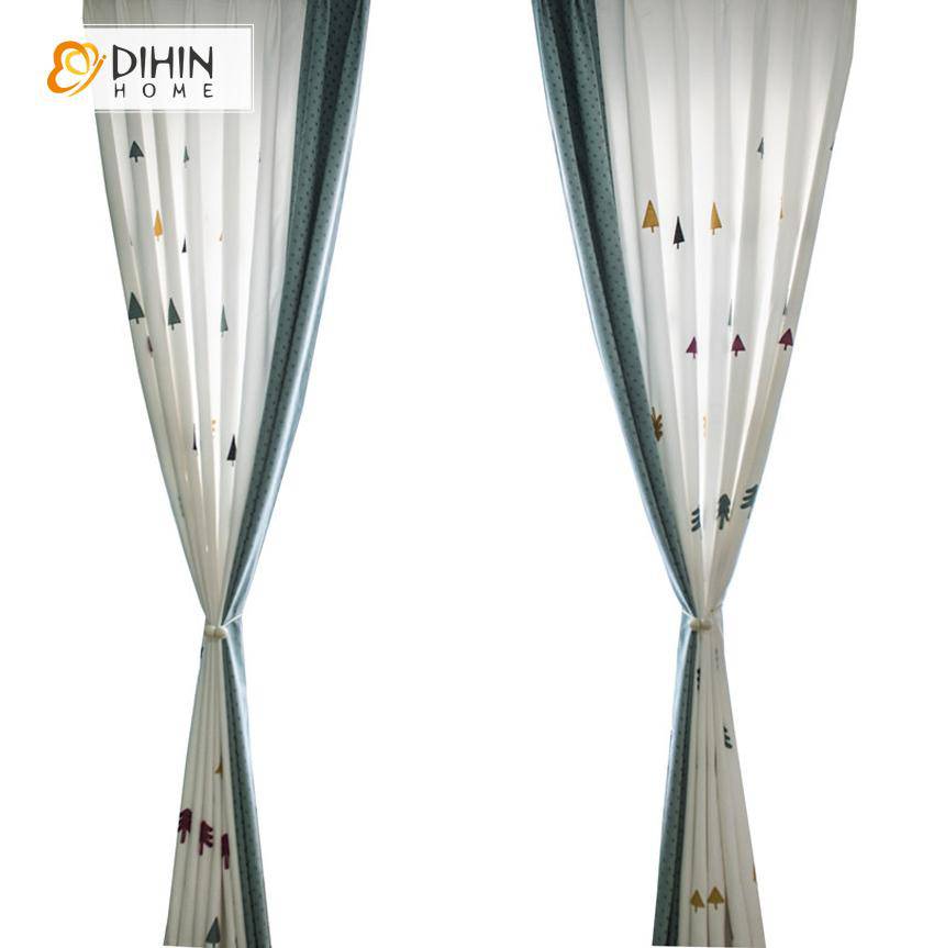 DIHIN HOME Cartoon Tree Embroidered Spliced Curtains，Blackout Grommet Window Curtain for Living Room ,52x63-inch,1 Panel Roman Shades Curtains Window Blinds custom curtains blackout curtains curtains for living room sheer curtains curtain fabric linen curtains kitchen curtains velvet curtains pinch pleat curtains bay window curtains outdoor curtains pleated curtains floral curtains dining room curtains kitchen valances drapes for bedroom patio curtains nursery curtains grommet curtains
