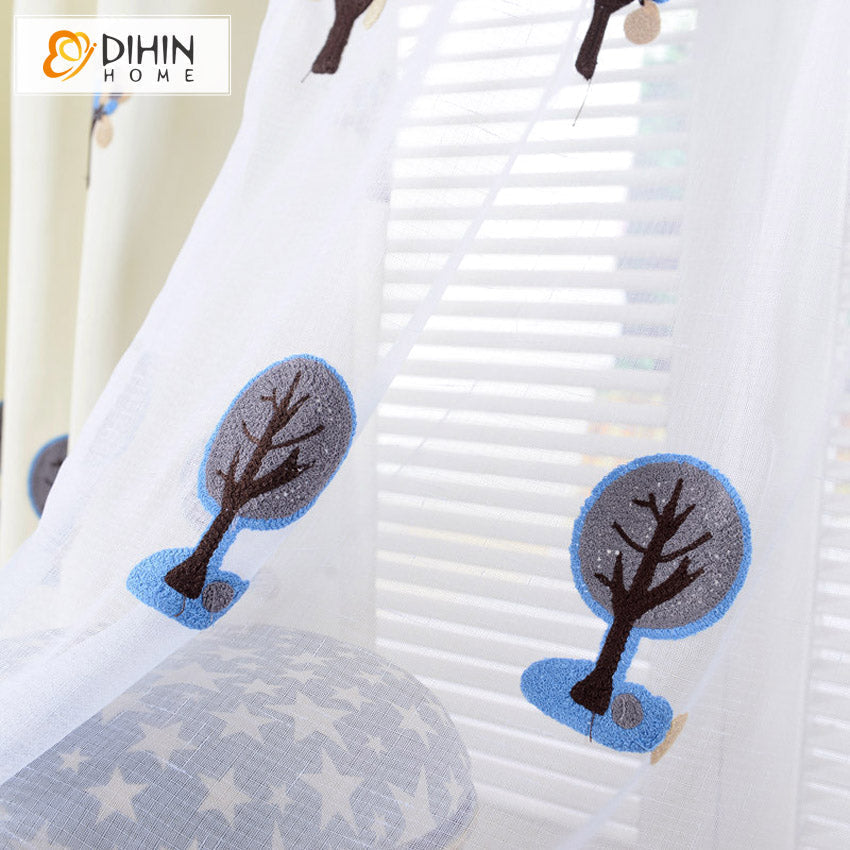 DIHIN HOME Cartoon Trees Embroidered,Sheer Curtain, Grommet Window Curtain for Living Room ,52x63-inch,1 Panel Roman Shades Curtains Window Blinds custom curtains blackout curtains curtains for living room sheer curtains curtain fabric linen curtains kitchen curtains velvet curtains pinch pleat curtains bay window curtains outdoor curtains pleated curtains floral curtains dining room curtains kitchen valances drapes for bedroom patio curtains nursery curtains grommet curtains
