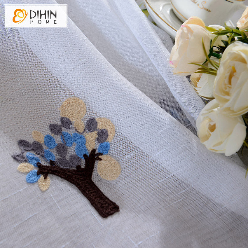 DIHIN HOME Cartoon Trees Embroidered,Sheer Curtain, Grommet Window Curtain for Living Room ,52x63-inch,1 Panel Roman Shades Curtains Window Blinds custom curtains blackout curtains curtains for living room sheer curtains curtain fabric linen curtains kitchen curtains velvet curtains pinch pleat curtains bay window curtains outdoor curtains pleated curtains floral curtains dining room curtains kitchen valances drapes for bedroom patio curtains nursery curtains grommet curtains
