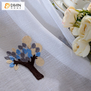 DIHIN HOME Cartoon Trees Embroidered,Sheer Curtain, Grommet Window Curtain for Living Room ,52x63-inch,1 Panel Roman Shades Curtains Window Blinds custom curtains blackout curtains curtains for living room sheer curtains curtain fabric linen curtains kitchen curtains velvet curtains pinch pleat curtains bay window curtains outdoor curtains pleated curtains floral curtains dining room curtains kitchen valances drapes for bedroom patio curtains nursery curtains grommet curtains