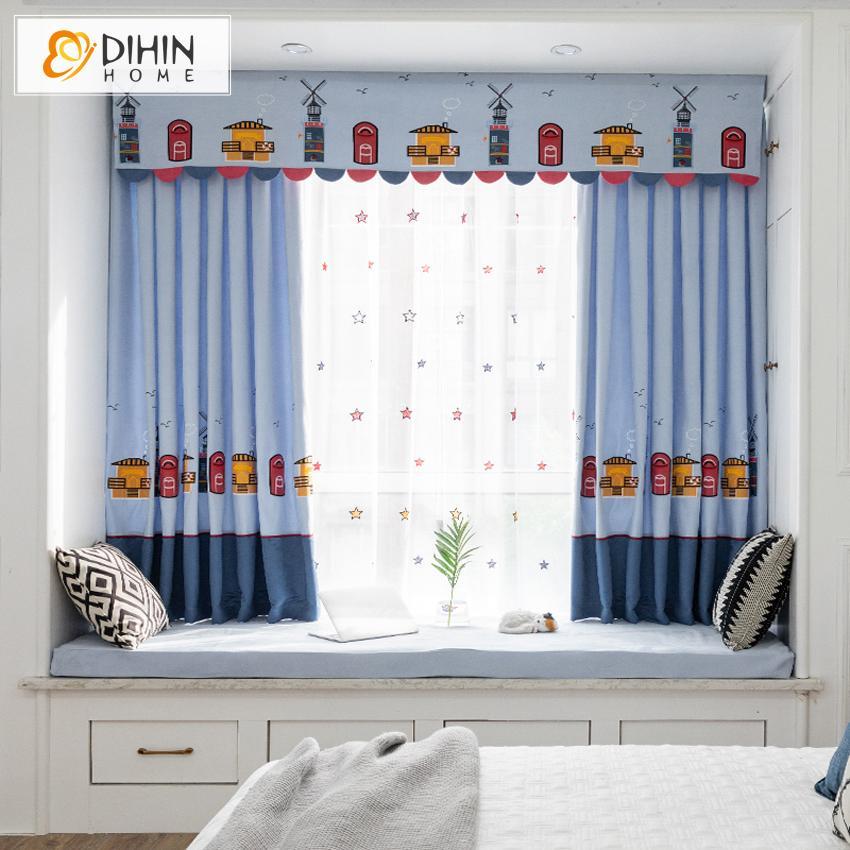 DIHIN HOME Cartoon Windmill Embroidered Curtain With Valance,Blackout Curtains Grommet Window Curtain for Living Room ,52x84-inch,1 Panel Roman Shades Curtains Window Blinds custom curtains blackout curtains curtains for living room sheer curtains curtain fabric linen curtains kitchen curtains velvet curtains pinch pleat curtains bay window curtains outdoor curtains pleated curtains floral curtains dining room curtains kitchen valances drapes for bedroom patio curtains nursery curtains grommet curtains