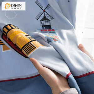 DIHIN HOME Cartoon Windmill Embroidered Curtain With Valance,Blackout Curtains Grommet Window Curtain for Living Room ,52x84-inch,1 Panel Roman Shades Curtains Window Blinds custom curtains blackout curtains curtains for living room sheer curtains curtain fabric linen curtains kitchen curtains velvet curtains pinch pleat curtains bay window curtains outdoor curtains pleated curtains floral curtains dining room curtains kitchen valances drapes for bedroom patio curtains nursery curtains grommet curtains