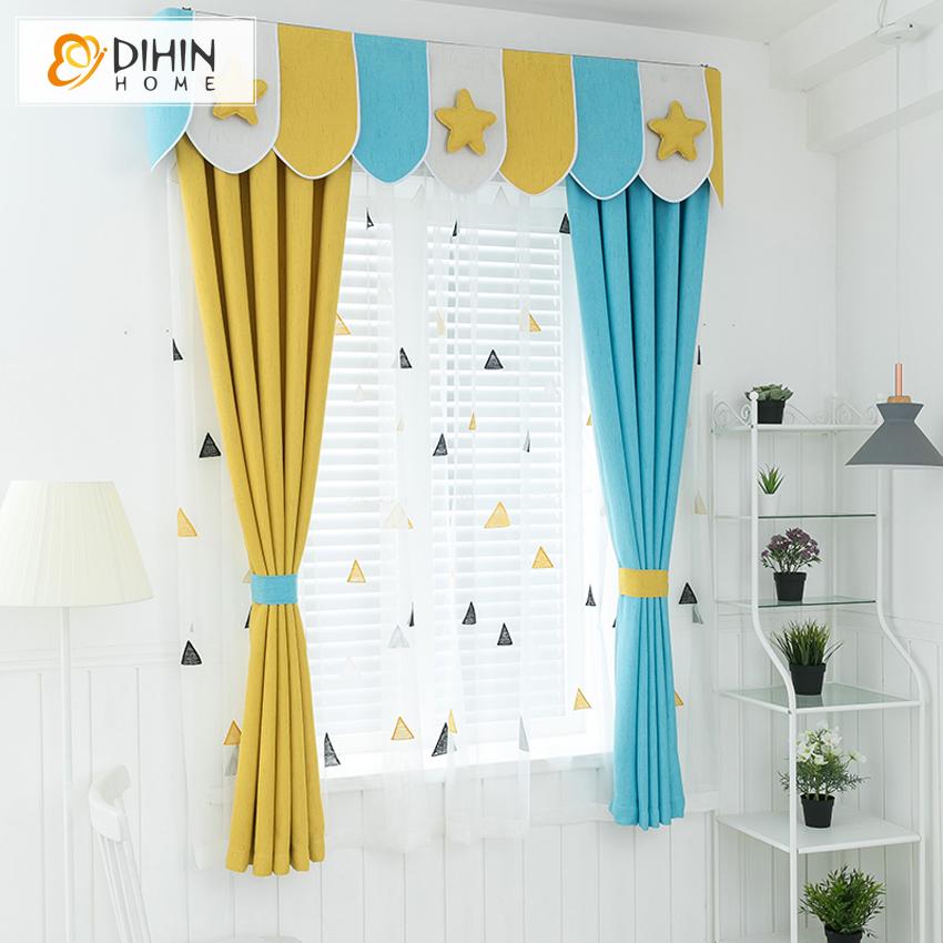 DIHIN HOME Cartoon Yellow and Blue Color Printed Curtain With Valance,Blackout Curtains Grommet Window Curtain for Living Room ,52x84-inch,1 Panel Roman Shades Window Curtains Curtains Window Blinds Curtains Drapes linen drapery curtains and drapes windows drapes custom curtains blackout curtains curtains for living room window shades sheer curtains curtain fabric window treatments custom drapery