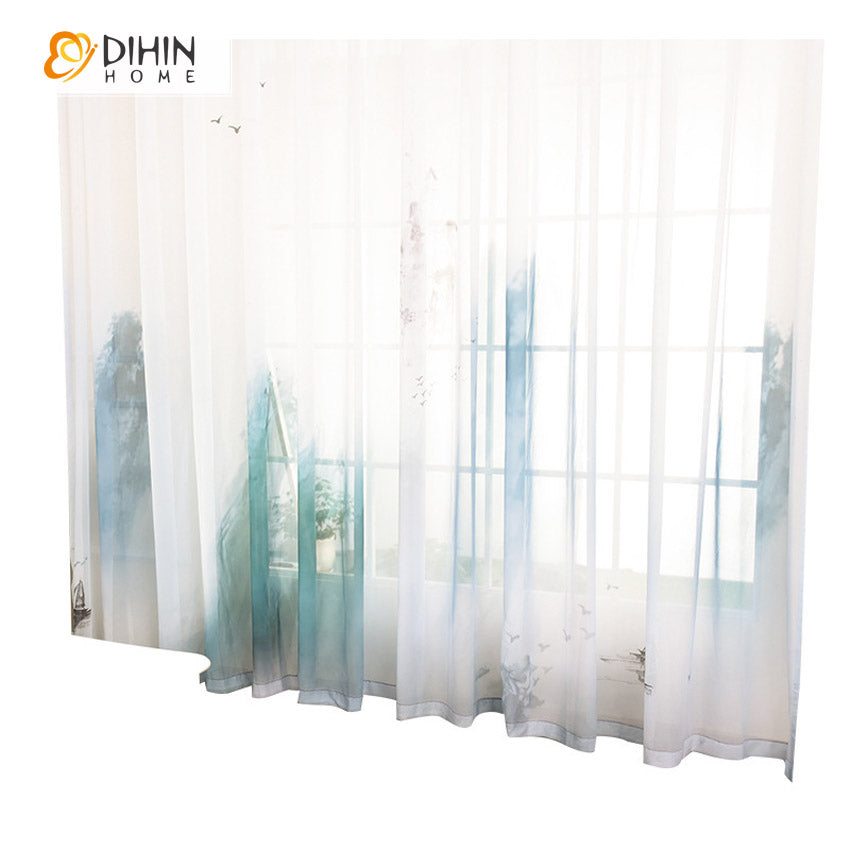 DIHIN HOME Chinese Ink Landscape Printing Sheer Curtains,Grommet Window Curtain for Living Room ,52x63-inch,1 Panel Roman Shades Curtains Window Blinds custom curtains blackout curtains curtains for living room sheer curtains curtain fabric linen curtains kitchen curtains velvet curtains pinch pleat curtains bay window curtains outdoor curtains pleated curtains floral curtains dining room curtains kitchen valances drapes for bedroom patio curtains nursery curtains grommet curtains