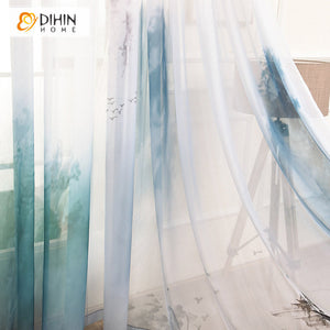 DIHIN HOME Chinese Ink Landscape Printing Sheer Curtains,Grommet Window Curtain for Living Room ,52x63-inch,1 Panel Roman Shades Curtains Window Blinds custom curtains blackout curtains curtains for living room sheer curtains curtain fabric linen curtains kitchen curtains velvet curtains pinch pleat curtains bay window curtains outdoor curtains pleated curtains floral curtains dining room curtains kitchen valances drapes for bedroom patio curtains nursery curtains grommet curtains