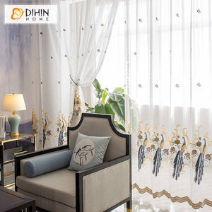DIHIN HOME Chinese Retro Peacock Embroideried Sheer Curtains,Grommet Window Curtain for Living Room ,52x63-inch,1 Panel Roman Shades Curtains Window Blinds custom curtains blackout curtains curtains for living room sheer curtains curtain fabric linen curtains kitchen curtains velvet curtains pinch pleat curtains bay window curtains outdoor curtains pleated curtains floral curtains dining room curtains kitchen valances drapes for bedroom patio curtains nursery curtains grommet curtains