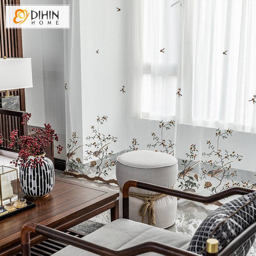 DIHIN HOME Chinese-style Artificial Silk High-precision Birds Embroidered,Blackout Grommet Window Curtain for Living Room ,52x63-inch,1 Panel Roman Shades Curtains Window Blinds custom curtains blackout curtains curtains for living room sheer curtains curtain fabric linen curtains kitchen curtains velvet curtains pinch pleat curtains bay window curtains outdoor curtains pleated curtains floral curtains dining room curtains kitchen valances drapes for bedroom patio curtains nursery curtains grommet curtains
