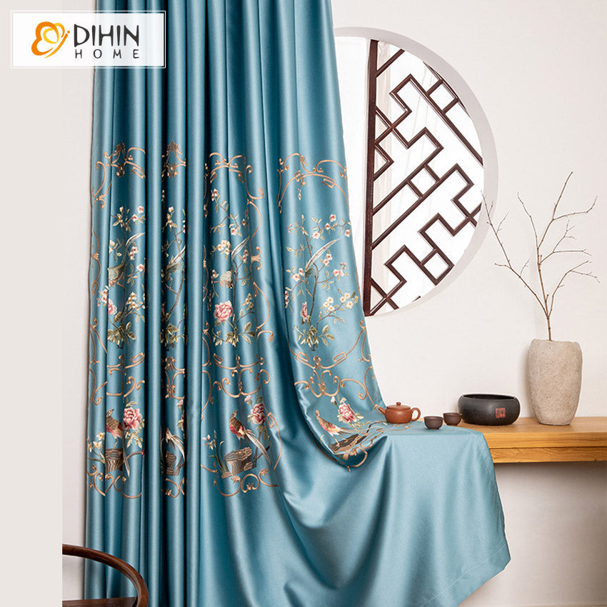 DIHIN HOME Chinese-style Artificial Silk High-precision Blue Embroidery,Blackout Grommet Window Curtain for Living Room ,52x63-inch,1 Panel Roman Shades Curtains Window Blinds custom curtains blackout curtains curtains for living room sheer curtains curtain fabric linen curtains kitchen curtains velvet curtains pinch pleat curtains bay window curtains outdoor curtains pleated curtains floral curtains dining room curtains kitchen valances drapes for bedroom patio curtains nursery curtains grommet curtains