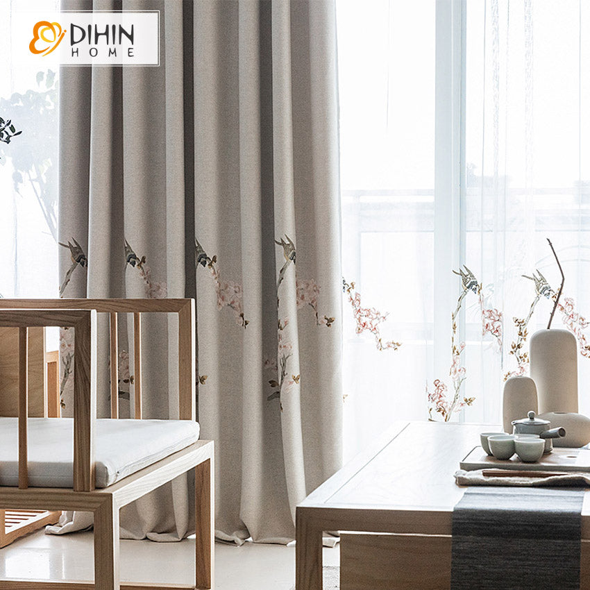 DIHIN HOME Chinese Style Cotton Linen Embroideried Curtains,Grommet Window Curtain for Living Room ,52x63-inch,1 Panel Roman Shades Curtains Window Blinds custom curtains blackout curtains curtains for living room sheer curtains curtain fabric linen curtains kitchen curtains velvet curtains pinch pleat curtains bay window curtains outdoor curtains pleated curtains floral curtains dining room curtains kitchen valances drapes for bedroom patio curtains nursery curtains grommet curtains