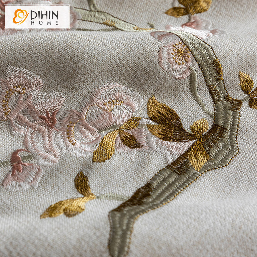DIHIN HOME Chinese Style Cotton Linen Embroideried Curtains,Grommet Window Curtain for Living Room ,52x63-inch,1 Panel Roman Shades Curtains Window Blinds custom curtains blackout curtains curtains for living room sheer curtains curtain fabric linen curtains kitchen curtains velvet curtains pinch pleat curtains bay window curtains outdoor curtains pleated curtains floral curtains dining room curtains kitchen valances drapes for bedroom patio curtains nursery curtains grommet curtains
