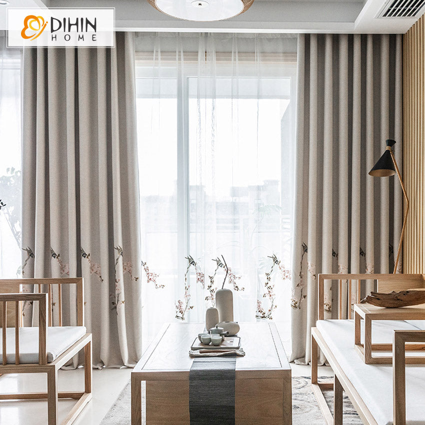 DIHIN HOME Chinese Style Cotton Linen Embroideried Curtains,Grommet Window Curtain for Living Room ,52x63-inch,1 Panel Roman Shades Curtains Window Blinds custom curtains blackout curtains curtains for living room sheer curtains curtain fabric linen curtains kitchen curtains velvet curtains pinch pleat curtains bay window curtains outdoor curtains pleated curtains floral curtains dining room curtains kitchen valances drapes for bedroom patio curtains nursery curtains grommet curtains