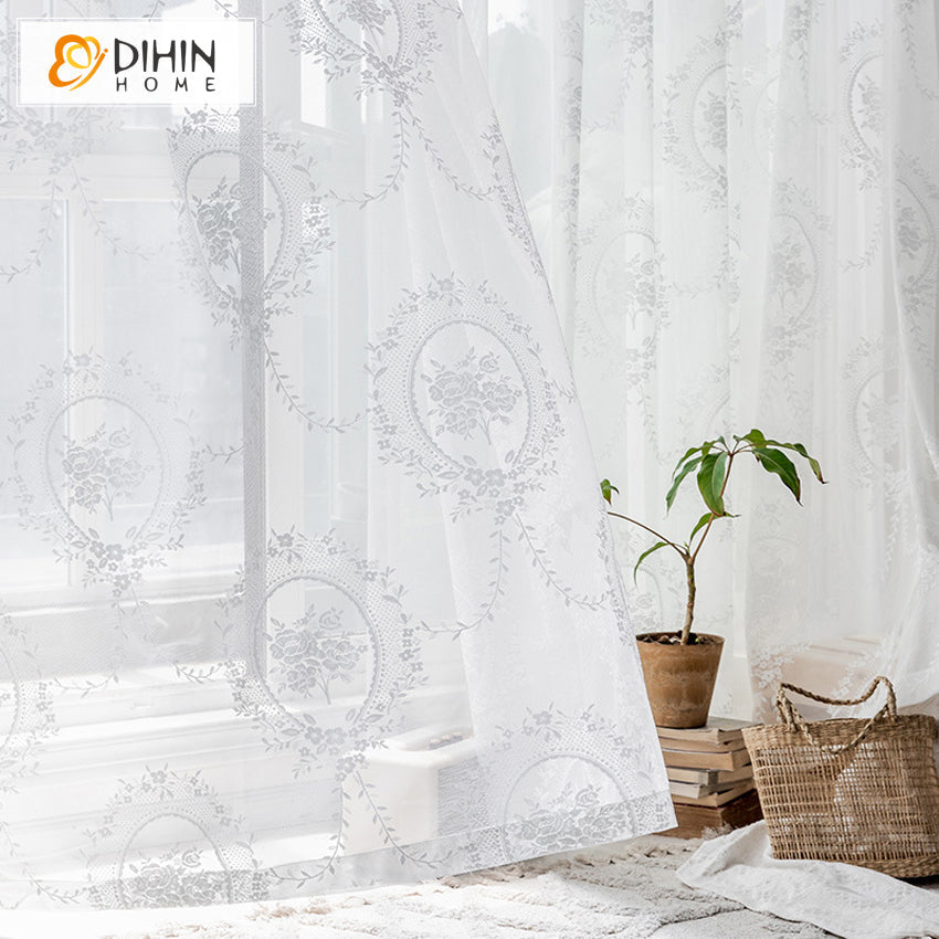 DIHIN HOME Chinese White Jacquard Sheer Curtain,Grommet Window Curtain for Living Room ,52x63-inch,1 Panel Roman Shades Curtains Window Blinds custom curtains blackout curtains curtains for living room sheer curtains curtain fabric linen curtains kitchen curtains velvet curtains pinch pleat curtains bay window curtains outdoor curtains pleated curtains floral curtains dining room curtains kitchen valances drapes for bedroom patio curtains nursery curtains grommet curtains