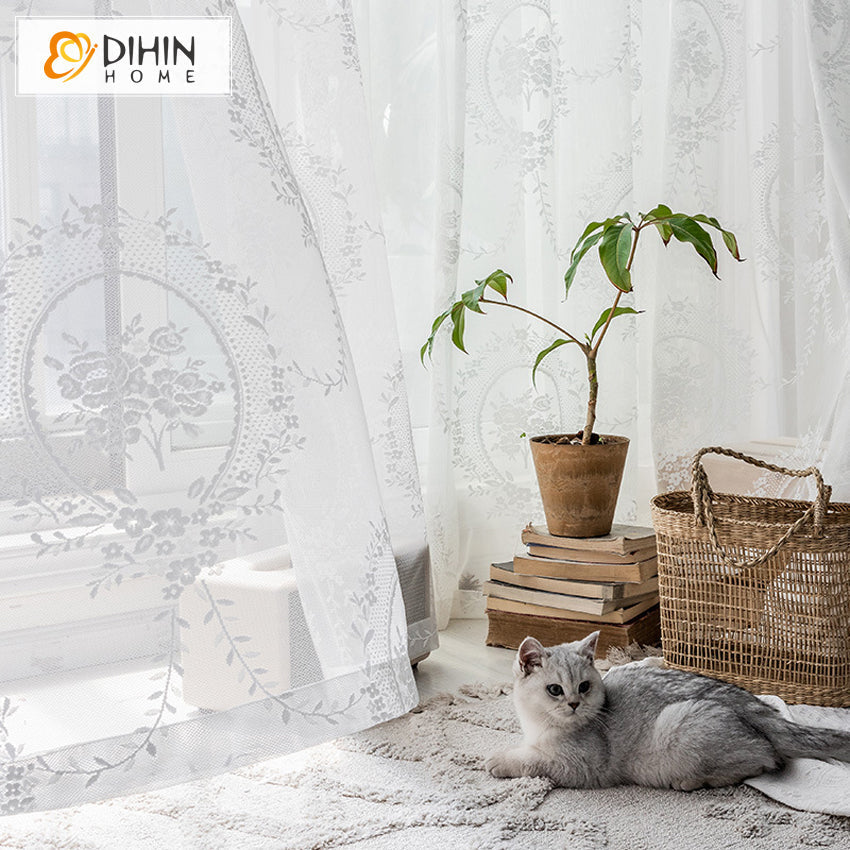 DIHIN HOME Chinese White Jacquard Sheer Curtain,Grommet Window Curtain for Living Room ,52x63-inch,1 Panel Roman Shades Curtains Window Blinds custom curtains blackout curtains curtains for living room sheer curtains curtain fabric linen curtains kitchen curtains velvet curtains pinch pleat curtains bay window curtains outdoor curtains pleated curtains floral curtains dining room curtains kitchen valances drapes for bedroom patio curtains nursery curtains grommet curtains