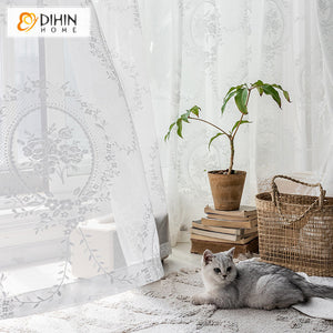 DIHIN HOME Chinese White Jacquard Sheer Curtain,Grommet Window Curtain for Living Room ,52x63-inch,1 Panel Roman Shades Curtains Window Blinds custom curtains blackout curtains curtains for living room sheer curtains curtain fabric linen curtains kitchen curtains velvet curtains pinch pleat curtains bay window curtains outdoor curtains pleated curtains floral curtains dining room curtains kitchen valances drapes for bedroom patio curtains nursery curtains grommet curtains
