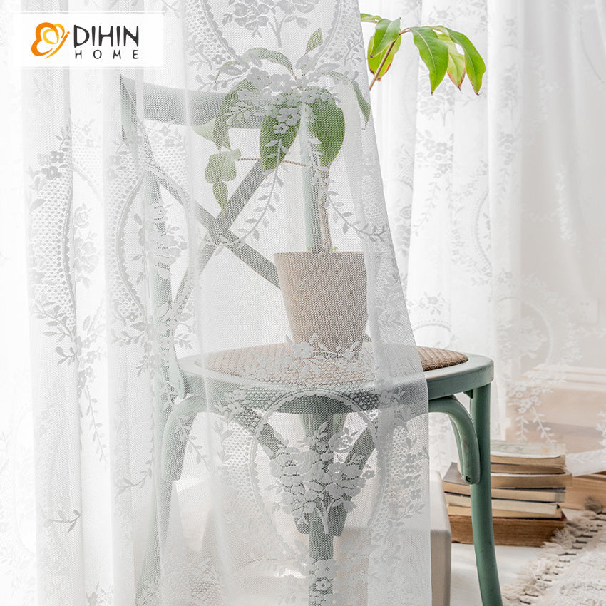 DIHIN HOME Chinese White Jacquard Sheer Curtain,Grommet Window Curtain for Living Room ,52x63-inch,1 Panel Roman Shades Curtains Window Blinds custom curtains blackout curtains curtains for living room sheer curtains curtain fabric linen curtains kitchen curtains velvet curtains pinch pleat curtains bay window curtains outdoor curtains pleated curtains floral curtains dining room curtains kitchen valances drapes for bedroom patio curtains nursery curtains grommet curtains
