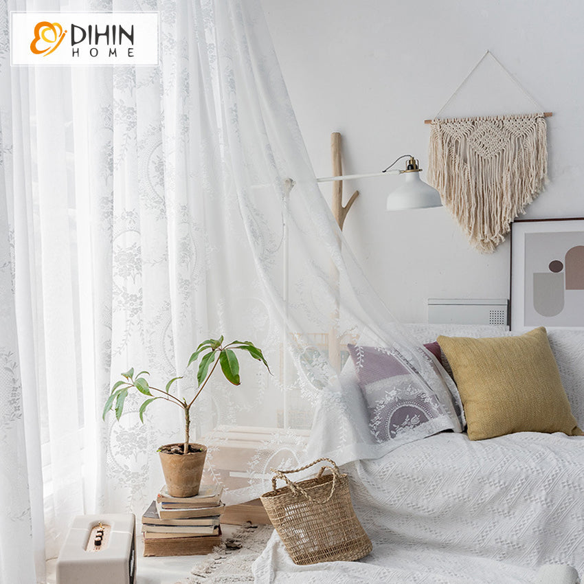 DIHIN HOME Chinese White Jacquard Sheer Curtain,Grommet Window Curtain for Living Room ,52x63-inch,1 Panel Roman Shades Curtains Window Blinds custom curtains blackout curtains curtains for living room sheer curtains curtain fabric linen curtains kitchen curtains velvet curtains pinch pleat curtains bay window curtains outdoor curtains pleated curtains floral curtains dining room curtains kitchen valances drapes for bedroom patio curtains nursery curtains grommet curtains