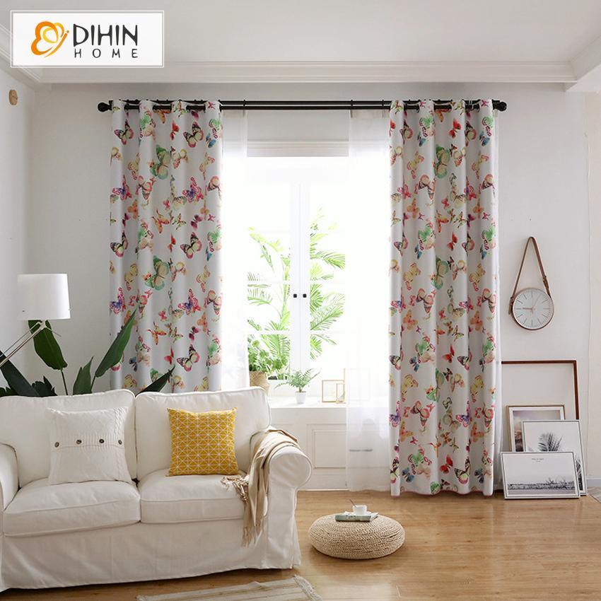 DIHIN HOME Colorful Butterflies Printed,Blackout Grommet Window Curtain for Living Room ,52x63-inch,1 Panel Roman Shades Curtains Window Blinds custom curtains blackout curtains curtains for living room sheer curtains curtain fabric linen curtains kitchen curtains velvet curtains pinch pleat curtains bay window curtains outdoor curtains pleated curtains floral curtains dining room curtains kitchen valances drapes for bedroom patio curtains nursery curtains grommet curtains
