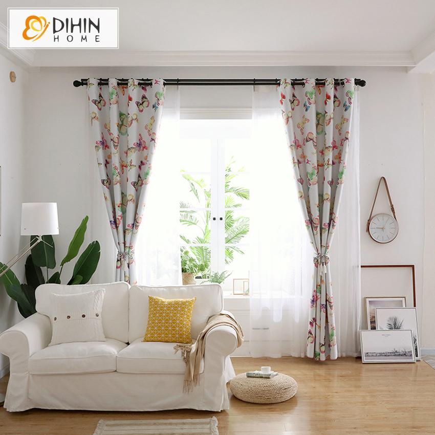 DIHIN HOME Colorful Butterflies Printed,Blackout Grommet Window Curtain for Living Room ,52x63-inch,1 Panel Roman Shades Curtains Window Blinds custom curtains blackout curtains curtains for living room sheer curtains curtain fabric linen curtains kitchen curtains velvet curtains pinch pleat curtains bay window curtains outdoor curtains pleated curtains floral curtains dining room curtains kitchen valances drapes for bedroom patio curtains nursery curtains grommet curtains