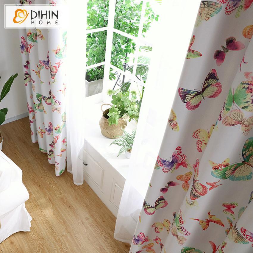 DIHIN HOME Colorful Butterflies Printed,Blackout Grommet Window Curtain for Living Room ,52x63-inch,1 Panel Roman Shades Curtains Window Blinds custom curtains blackout curtains curtains for living room sheer curtains curtain fabric linen curtains kitchen curtains velvet curtains pinch pleat curtains bay window curtains outdoor curtains pleated curtains floral curtains dining room curtains kitchen valances drapes for bedroom patio curtains nursery curtains grommet curtains