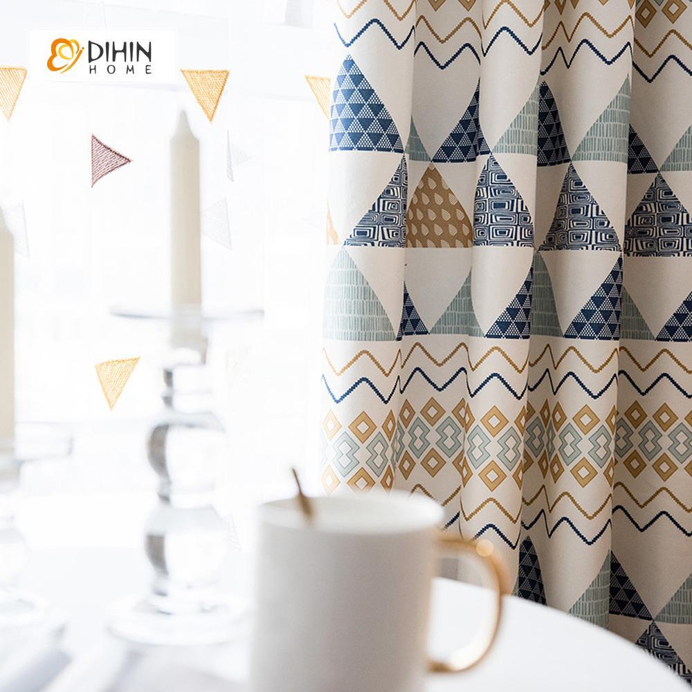 DIHIN HOME Complex Geometric Patterns Printed，Blackout Grommet Window Curtain for Living Room ,52x63-inch,1 Panel Curtains custom curtains blackout curtains curtains for living room curtain fabric linen curtains