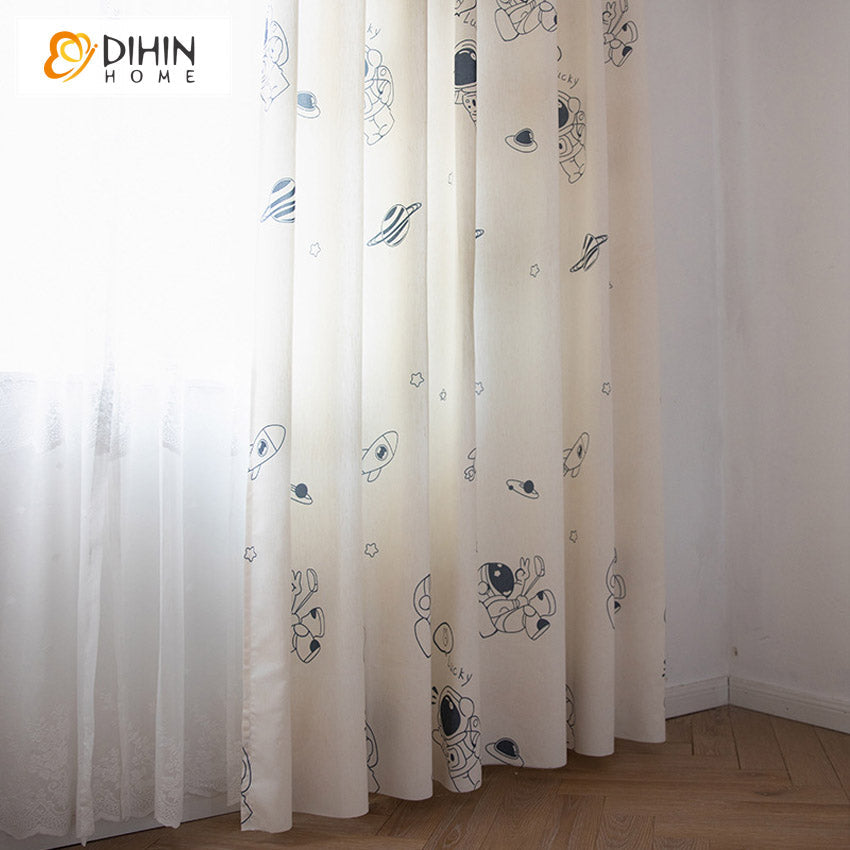 DIHIN HOME Cotton Linen Cartoon Astronaut Printed,Blackout Grommet Window Curtain for Living Room ,52x63-inch,1 Panel Roman Shades Curtains Window Blinds custom curtains blackout curtains curtains for living room sheer curtains curtain fabric linen curtains kitchen curtains velvet curtains pinch pleat curtains bay window curtains outdoor curtains pleated curtains floral curtains dining room curtains kitchen valances drapes for bedroom patio curtains nursery curtains grommet curtains