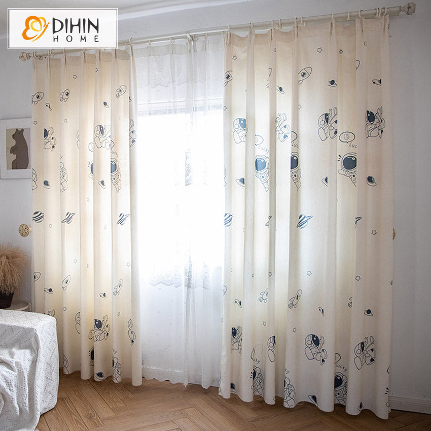 DIHIN HOME Cotton Linen Cartoon Astronaut Printed,Blackout Grommet Window Curtain for Living Room ,52x63-inch,1 Panel Roman Shades Curtains Window Blinds custom curtains blackout curtains curtains for living room sheer curtains curtain fabric linen curtains kitchen curtains velvet curtains pinch pleat curtains bay window curtains outdoor curtains pleated curtains floral curtains dining room curtains kitchen valances drapes for bedroom patio curtains nursery curtains grommet curtains