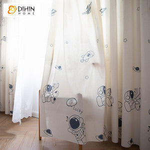 DIHIN HOME Cotton Linen Cartoon Astronaut Printed,Blackout Grommet Window Curtain for Living Room ,52x63-inch,1 Panel Roman Shades Curtains Window Blinds custom curtains blackout curtains curtains for living room sheer curtains curtain fabric linen curtains kitchen curtains velvet curtains pinch pleat curtains bay window curtains outdoor curtains pleated curtains floral curtains dining room curtains kitchen valances drapes for bedroom patio curtains nursery curtains grommet curtains