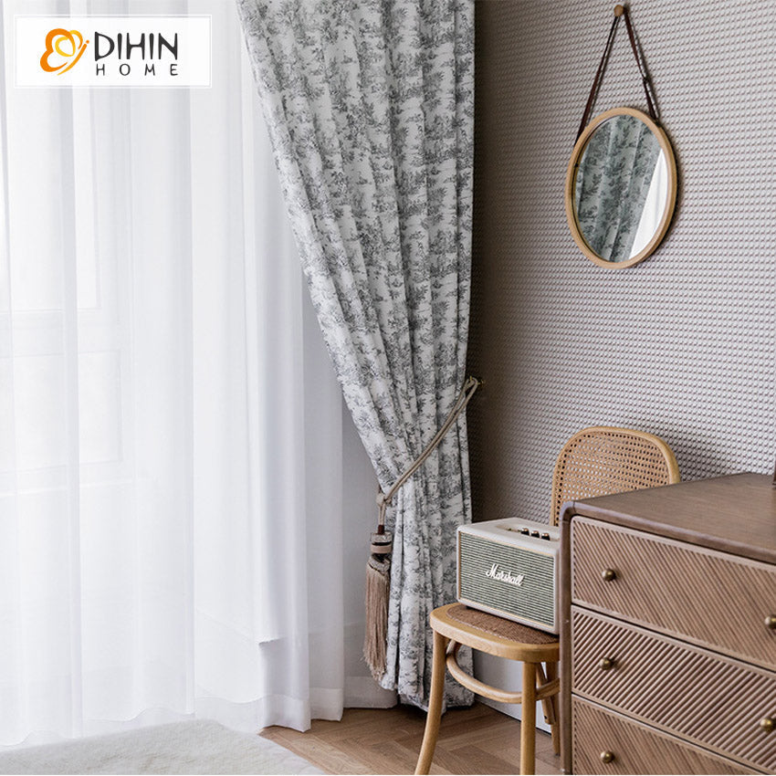 DIHIN HOME Cotton Linen Ink Painting Printed,Blackout Grommet Window Curtain for Living Room ,52x63-inch,1 Panel Roman Shades Curtains Window Blinds custom curtains blackout curtains curtains for living room sheer curtains curtain fabric linen curtains kitchen curtains velvet curtains pinch pleat curtains bay window curtains outdoor curtains pleated curtains floral curtains dining room curtains kitchen valances drapes for bedroom patio curtains nursery curtains grommet curtains