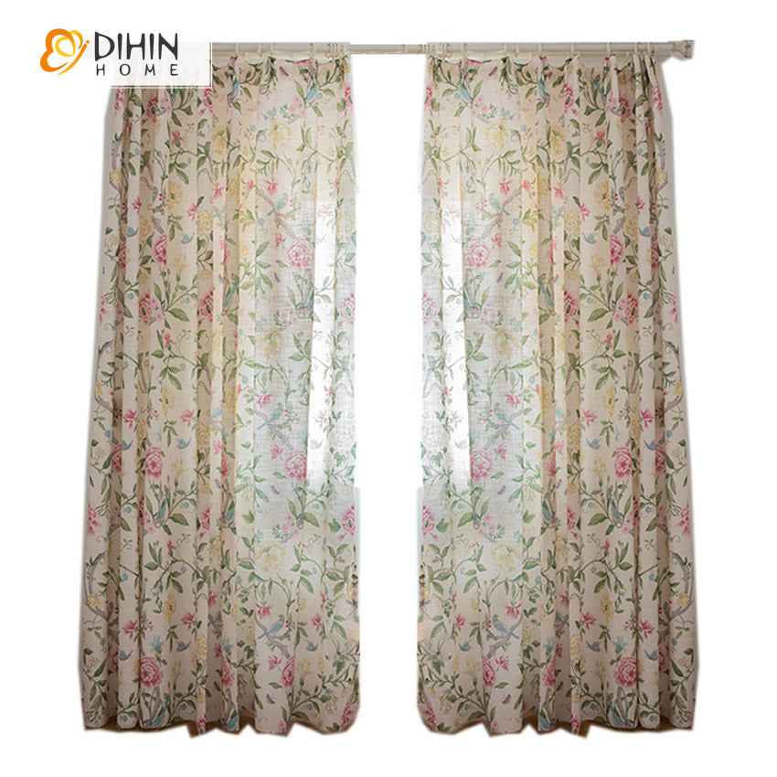 DIHIN HOME Cotton Linen Natural Flowers Printed,Blackout Grommet Window Curtain for Living Room ,52x63-inch,1 Panel Roman Shades Curtains Window Blinds custom curtains blackout curtains curtains for living room sheer curtains curtain fabric linen curtains kitchen curtains velvet curtains pinch pleat curtains bay window curtains outdoor curtains pleated curtains floral curtains dining room curtains kitchen valances drapes for bedroom patio curtains nursery curtains grommet curtains
