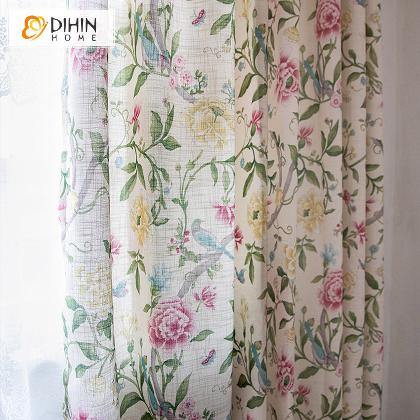 DIHIN HOME Cotton Linen Natural Flowers Printed,Blackout Grommet Window Curtain for Living Room ,52x63-inch,1 Panel Roman Shades Curtains Window Blinds custom curtains blackout curtains curtains for living room sheer curtains curtain fabric linen curtains kitchen curtains velvet curtains pinch pleat curtains bay window curtains outdoor curtains pleated curtains floral curtains dining room curtains kitchen valances drapes for bedroom patio curtains nursery curtains grommet curtains