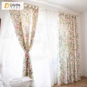 DIHIN HOME Cotton Linen Natural Flowers Printed,Blackout Grommet Window Curtain for Living Room ,52x63-inch,1 Panel Roman Shades Curtains Window Blinds custom curtains blackout curtains curtains for living room sheer curtains curtain fabric linen curtains kitchen curtains velvet curtains pinch pleat curtains bay window curtains outdoor curtains pleated curtains floral curtains dining room curtains kitchen valances drapes for bedroom patio curtains nursery curtains grommet curtains