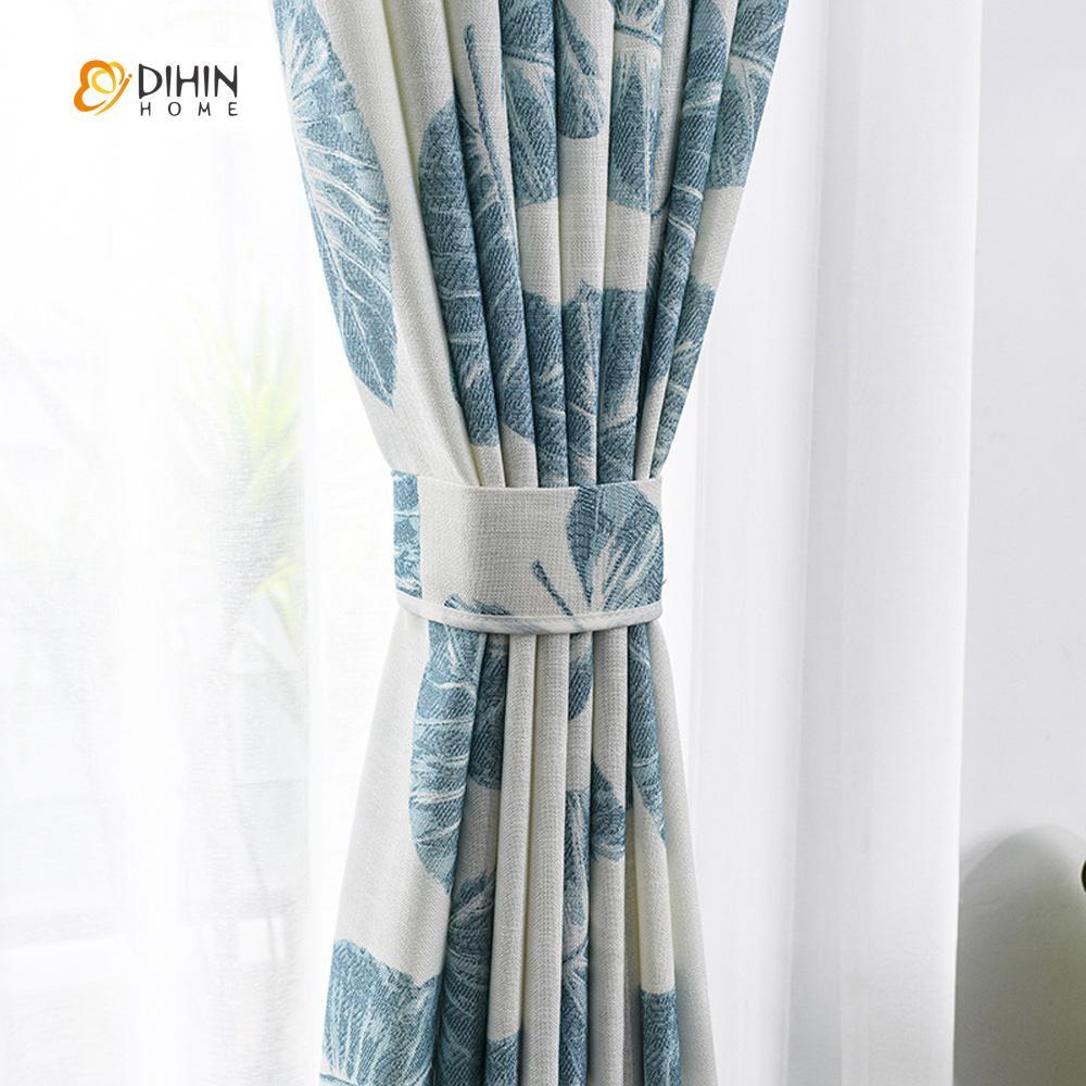 DIHIN HOME Elegant Blue Leaves Printed，Blackout Grommet Window Curtain for Living Room ,52x63-inch,1 Panel Roman Shades Curtains Window Blinds custom curtains blackout curtains curtains for living room sheer curtains curtain fabric linen curtains kitchen curtains velvet curtains pinch pleat curtains bay window curtains outdoor curtains pleated curtains floral curtains dining room curtains kitchen valances drapes for bedroom patio curtains nursery curtains grommet curtains