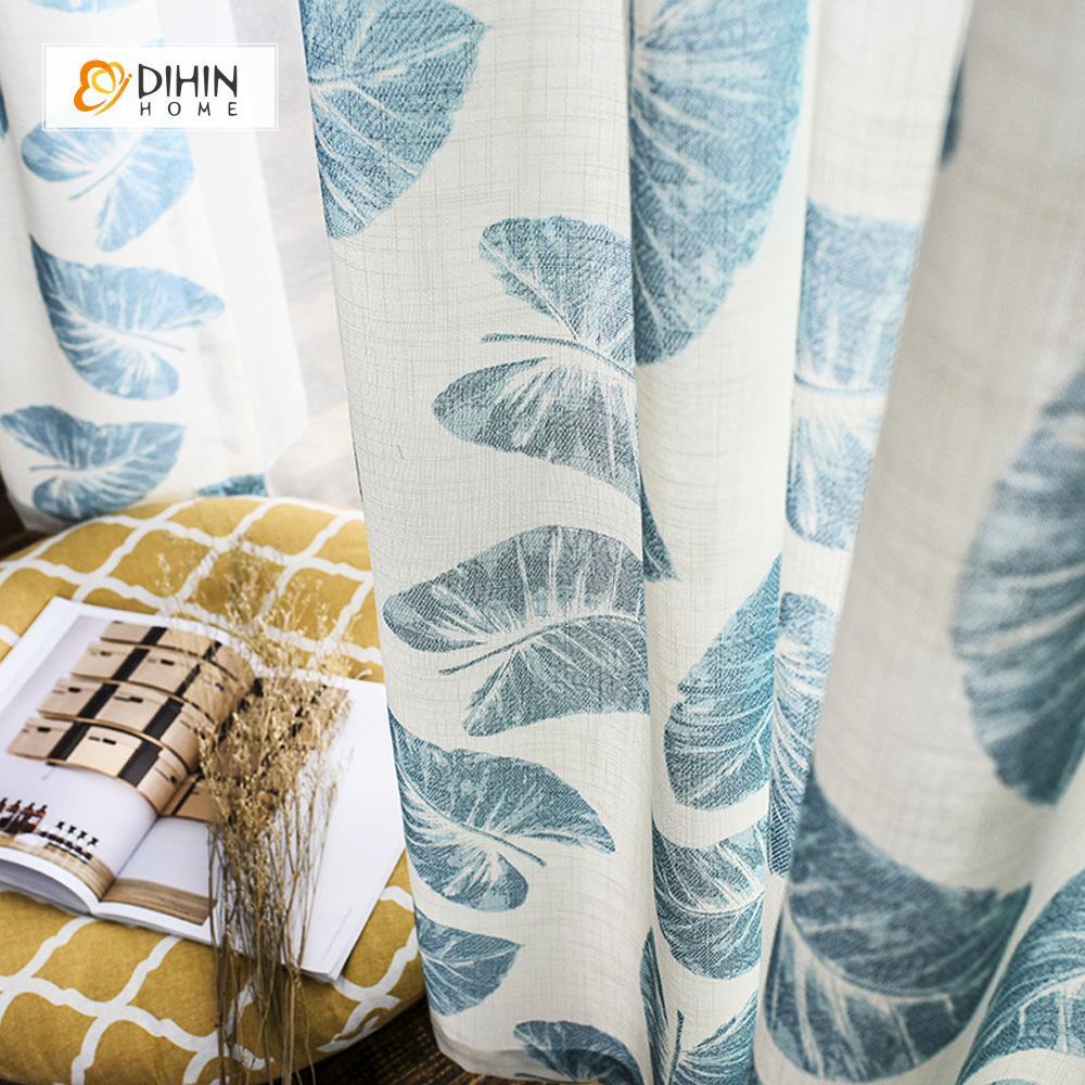 DIHIN HOME Elegant Blue Leaves Printed，Blackout Grommet Window Curtain for Living Room ,52x63-inch,1 Panel Roman Shades Curtains Window Blinds custom curtains blackout curtains curtains for living room sheer curtains curtain fabric linen curtains kitchen curtains velvet curtains pinch pleat curtains bay window curtains outdoor curtains pleated curtains floral curtains dining room curtains kitchen valances drapes for bedroom patio curtains nursery curtains grommet curtains