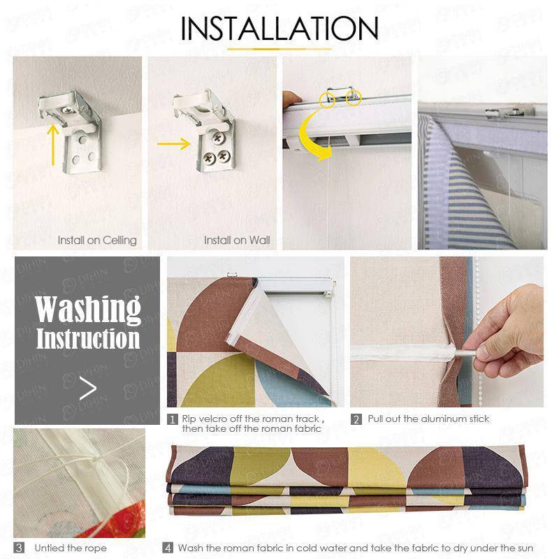 DIHIN HOME Elegant Square Printed Roman Shades,Easy Install Washable Curtains ,Customized Window Curtain Drape, 24"W X 64" Curtains custom curtains blackout curtains curtains for living room curtain fabric linen curtains