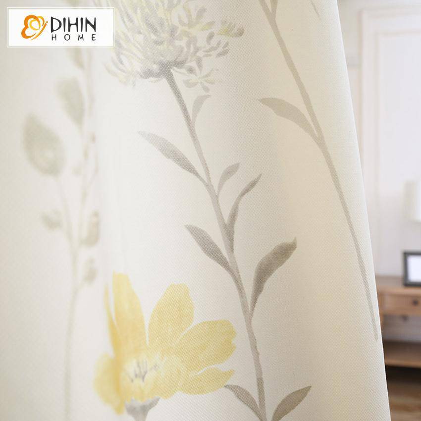 DIHIN HOME Elegant Yellow Flowers Grey Leaves Printed,Blackout Grommet Window Curtain for Living Room ,52x63-inch,1 Panel Roman Shades Curtains Window Blinds custom curtains blackout curtains curtains for living room sheer curtains curtain fabric linen curtains kitchen curtains velvet curtains pinch pleat curtains bay window curtains outdoor curtains pleated curtains floral curtains dining room curtains kitchen valances drapes for bedroom patio curtains nursery curtains grommet curtains