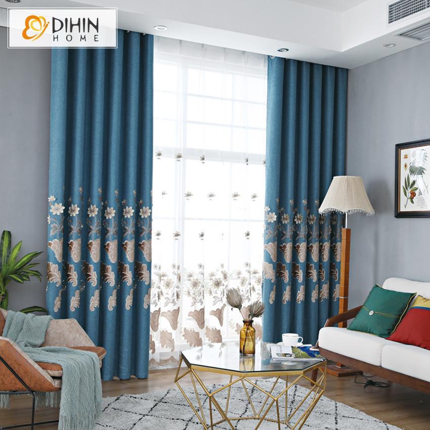 DIHIN HOME Embroidered Dark Blue Curtains，Blackout Grommet Window Curtain for Living Room ,52x63-inch,1 Panel Roman Shades Curtains Window Blinds custom curtains blackout curtains curtains for living room sheer curtains curtain fabric linen curtains kitchen curtains velvet curtains pinch pleat curtains bay window curtains outdoor curtains pleated curtains floral curtains dining room curtains kitchen valances drapes for bedroom patio curtains nursery curtains grommet curtains