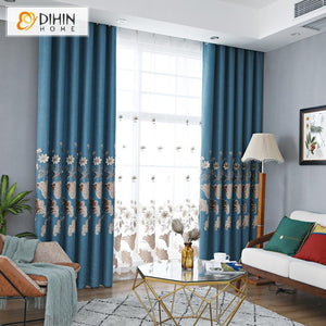 DIHIN HOME Embroidered Dark Blue Curtains，Blackout Grommet Window Curtain for Living Room ,52x63-inch,1 Panel Roman Shades Curtains Window Blinds custom curtains blackout curtains curtains for living room sheer curtains curtain fabric linen curtains kitchen curtains velvet curtains pinch pleat curtains bay window curtains outdoor curtains pleated curtains floral curtains dining room curtains kitchen valances drapes for bedroom patio curtains nursery curtains grommet curtains