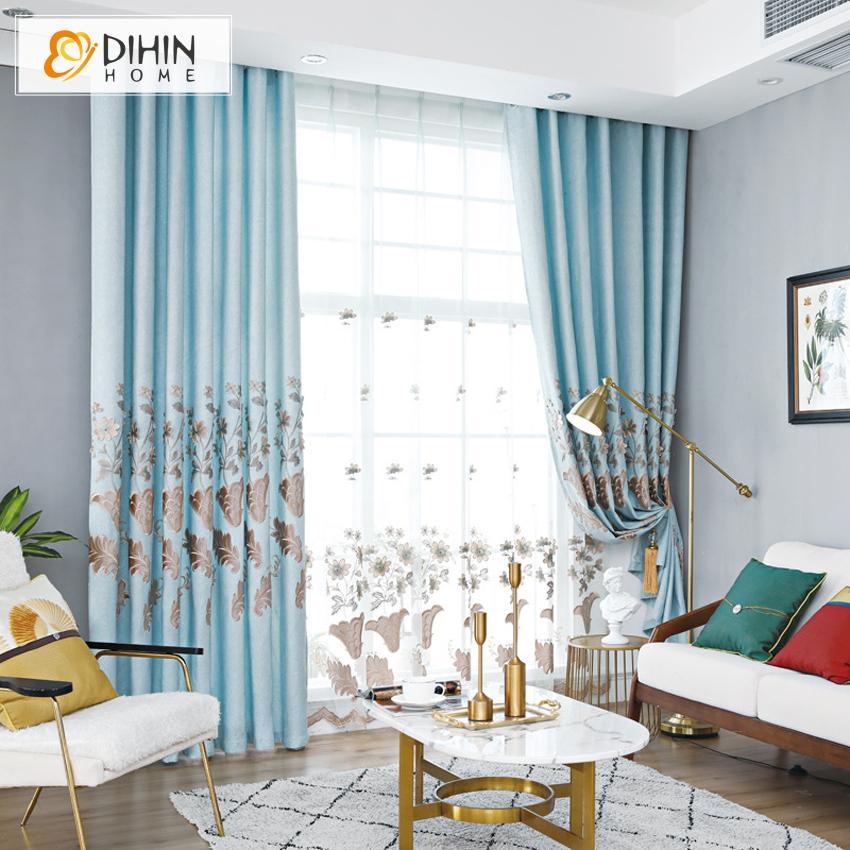 DIHIN HOME Embroidered Light Blue Curtains，Blackout Grommet Window Curtain for Living Room ,52x63-inch,1 Panel Roman Shades Curtains Window Blinds custom curtains blackout curtains curtains for living room sheer curtains curtain fabric linen curtains kitchen curtains velvet curtains pinch pleat curtains bay window curtains outdoor curtains pleated curtains floral curtains dining room curtains kitchen valances drapes for bedroom patio curtains nursery curtains grommet curtains