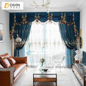 DIHIN HOME European Blue Color Customized Valance ,Blackout Curtains Grommet Window Curtain for Living Room ,52x84-inch,1 Panel Roman Shades Curtains Window Blinds custom curtains blackout curtains curtains for living room sheer curtains curtain fabric linen curtains kitchen curtains velvet curtains pinch pleat curtains bay window curtains outdoor curtains pleated curtains floral curtains dining room curtains kitchen valances drapes for bedroom patio curtains nursery curtains grommet curtains