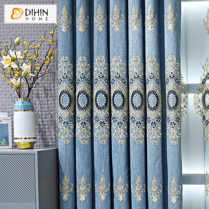 DIHIN HOME European Blue Color Embroidered Curtains,Blackout Grommet Window Curtain for Living Room ,52x84-inch,1 Panel Roman Shades Curtains Window Blinds custom curtains blackout curtains curtains for living room sheer curtains curtain fabric linen curtains kitchen curtains velvet curtains pinch pleat curtains bay window curtains outdoor curtains pleated curtains floral curtains dining room curtains kitchen valances drapes for bedroom patio curtains nursery curtains grommet curtains