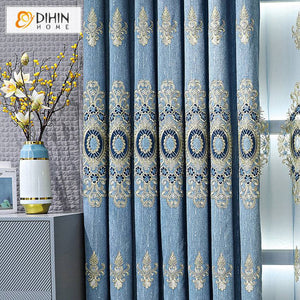 DIHIN HOME European Blue Color Embroidered Curtains,Blackout Grommet Window Curtain for Living Room ,52x84-inch,1 Panel Roman Shades Curtains Window Blinds custom curtains blackout curtains curtains for living room sheer curtains curtain fabric linen curtains kitchen curtains velvet curtains pinch pleat curtains bay window curtains outdoor curtains pleated curtains floral curtains dining room curtains kitchen valances drapes for bedroom patio curtains nursery curtains grommet curtains