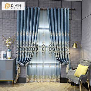 DIHIN HOME European Blue Color Embroidered Curtains,Blackout Grommet Window Curtain for Living Room ,52x84-inch,1 Panel Roman Shades Curtains Window Blinds custom curtains blackout curtains curtains for living room sheer curtains curtain fabric linen curtains kitchen curtains velvet curtains pinch pleat curtains bay window curtains outdoor curtains pleated curtains floral curtains dining room curtains kitchen valances drapes for bedroom patio curtains nursery curtains grommet curtains
