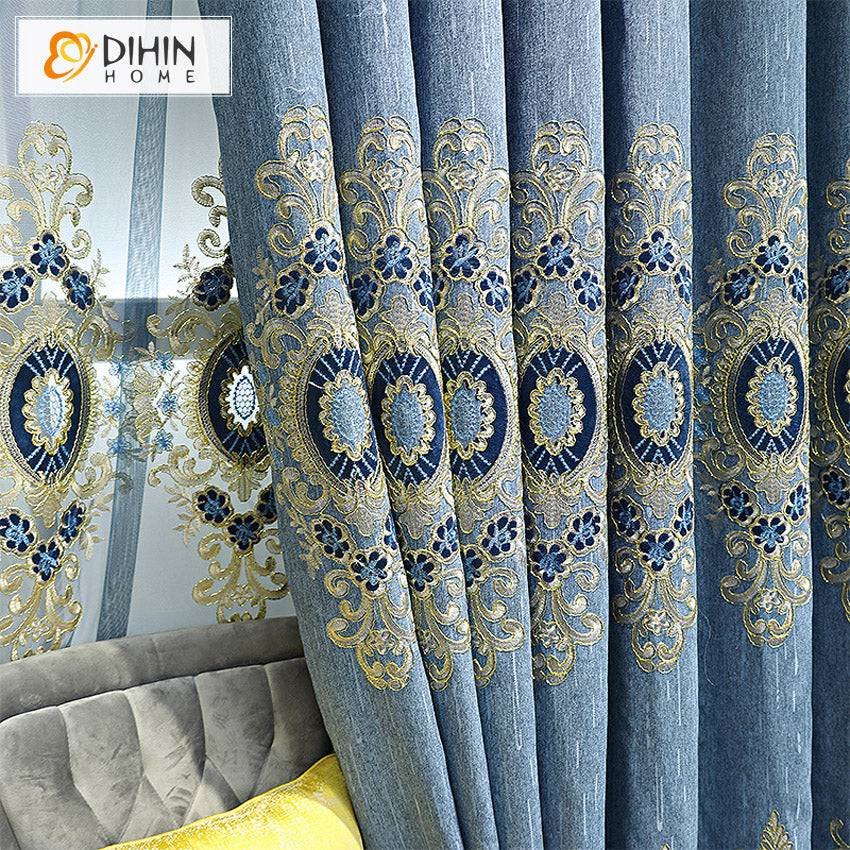 DIHIN HOME European Blue Color Embroidered Curtains,Blackout Grommet Window Curtain for Living Room ,52x84-inch,1 Panel Roman Shades Curtains Window Blinds custom curtains blackout curtains curtains for living room sheer curtains curtain fabric linen curtains kitchen curtains velvet curtains pinch pleat curtains bay window curtains outdoor curtains pleated curtains floral curtains dining room curtains kitchen valances drapes for bedroom patio curtains nursery curtains grommet curtains