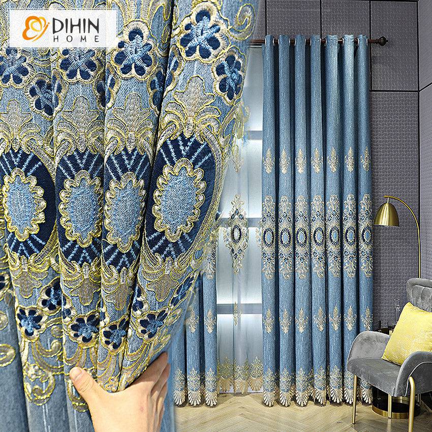 DIHIN HOME European Blue Color Embroidered Curtains,Blackout Grommet Window Curtain for Living Room ,52x84-inch,1 Panel Roman Shades Curtains Window Blinds custom curtains blackout curtains curtains for living room sheer curtains curtain fabric linen curtains kitchen curtains velvet curtains pinch pleat curtains bay window curtains outdoor curtains pleated curtains floral curtains dining room curtains kitchen valances drapes for bedroom patio curtains nursery curtains grommet curtains