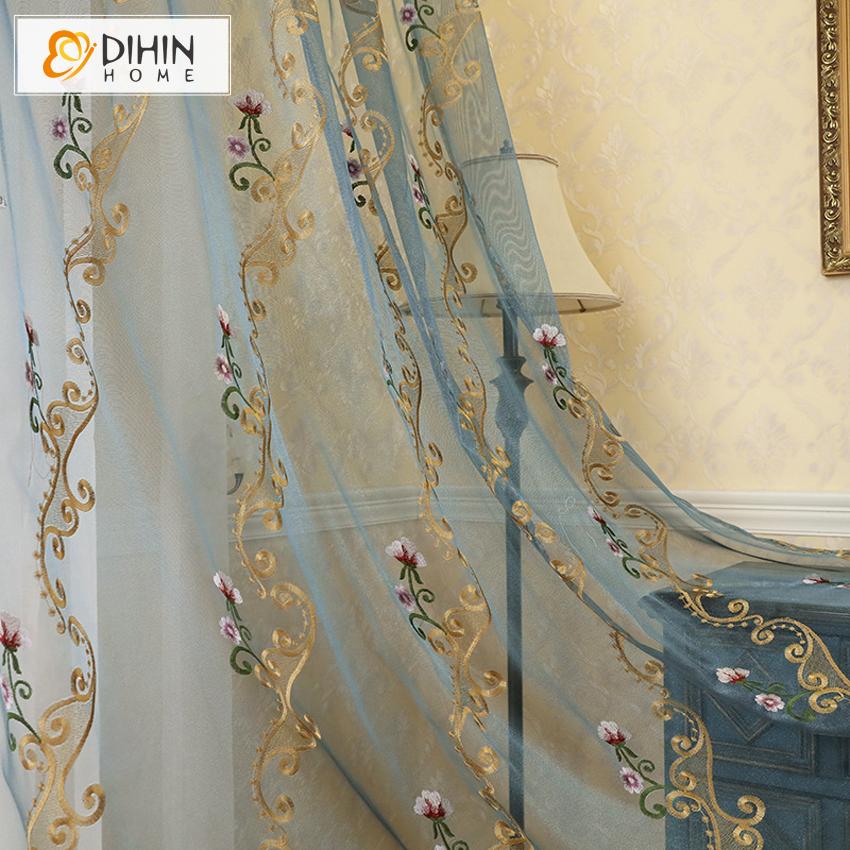 DIHIN HOME European Blue Color Embroidered Sheer Curtain, Grommet Window Curtain for Living Room ,52x63-inch,1 Panel Roman Shades Curtains Window Blinds custom curtains blackout curtains curtains for living room sheer curtains curtain fabric linen curtains kitchen curtains velvet curtains pinch pleat curtains bay window curtains outdoor curtains pleated curtains floral curtains dining room curtains kitchen valances drapes for bedroom patio curtains nursery curtains grommet curtains