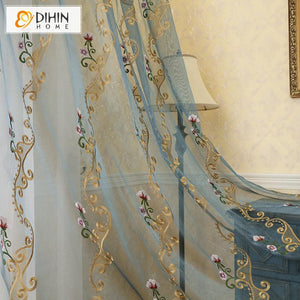 DIHIN HOME European Blue Color Embroidered Sheer Curtain, Grommet Window Curtain for Living Room ,52x63-inch,1 Panel Roman Shades Curtains Window Blinds custom curtains blackout curtains curtains for living room sheer curtains curtain fabric linen curtains kitchen curtains velvet curtains pinch pleat curtains bay window curtains outdoor curtains pleated curtains floral curtains dining room curtains kitchen valances drapes for bedroom patio curtains nursery curtains grommet curtains