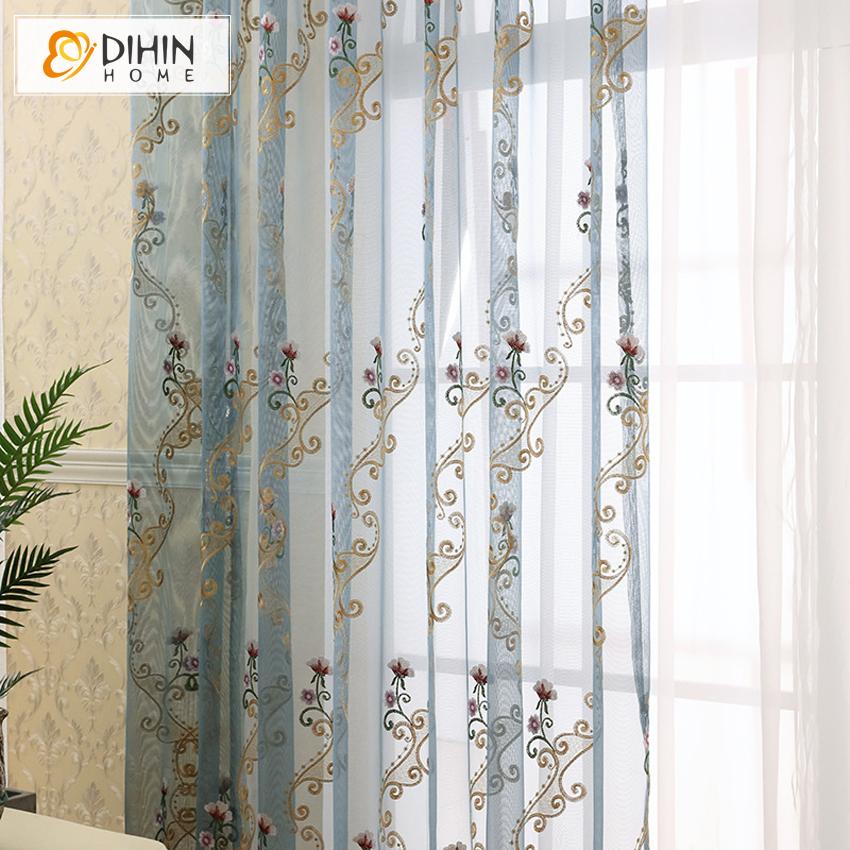 DIHIN HOME European Blue Color Embroidered Sheer Curtain, Grommet Window Curtain for Living Room ,52x63-inch,1 Panel Roman Shades Curtains Window Blinds custom curtains blackout curtains curtains for living room sheer curtains curtain fabric linen curtains kitchen curtains velvet curtains pinch pleat curtains bay window curtains outdoor curtains pleated curtains floral curtains dining room curtains kitchen valances drapes for bedroom patio curtains nursery curtains grommet curtains