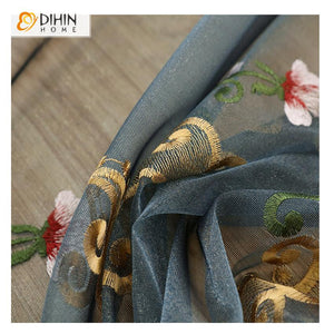 DIHIN HOME European Blue Color Embroidered Sheer Curtain, Grommet Window Curtain for Living Room ,52x63-inch,1 Panel Roman Shades Curtains Window Blinds custom curtains blackout curtains curtains for living room sheer curtains curtain fabric linen curtains kitchen curtains velvet curtains pinch pleat curtains bay window curtains outdoor curtains pleated curtains floral curtains dining room curtains kitchen valances drapes for bedroom patio curtains nursery curtains grommet curtains