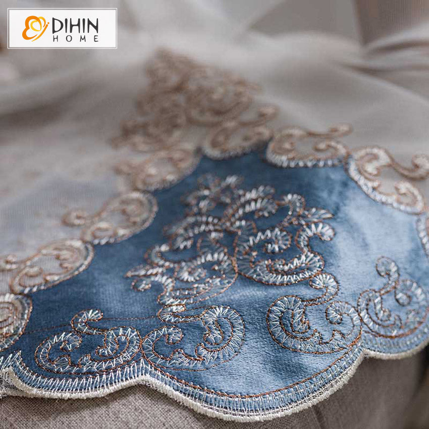 DIHIN HOME European Blue Embroidered Sheer Curtain, Grommet Window Curtain for Living Room ,52x63-inch,1 Panel Roman Shades Curtains Window Blinds custom curtains blackout curtains curtains for living room sheer curtains curtain fabric linen curtains kitchen curtains velvet curtains pinch pleat curtains bay window curtains outdoor curtains pleated curtains floral curtains dining room curtains kitchen valances drapes for bedroom patio curtains nursery curtains grommet curtains