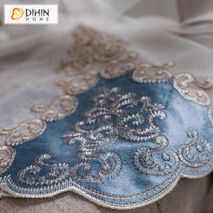 DIHIN HOME European Blue Embroidered Sheer Curtain, Grommet Window Curtain for Living Room ,52x63-inch,1 Panel Roman Shades Curtains Window Blinds custom curtains blackout curtains curtains for living room sheer curtains curtain fabric linen curtains kitchen curtains velvet curtains pinch pleat curtains bay window curtains outdoor curtains pleated curtains floral curtains dining room curtains kitchen valances drapes for bedroom patio curtains nursery curtains grommet curtains